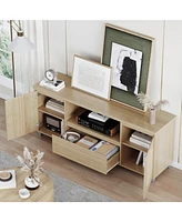 gaomon Rattan Tv Stand for 65 Inch Tv, Entertainment Center with Storage Drawer
