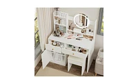 Slickblue Fashion Vanity Desk with Mirror and Lights for Stylish Bedroom and Makeup Station