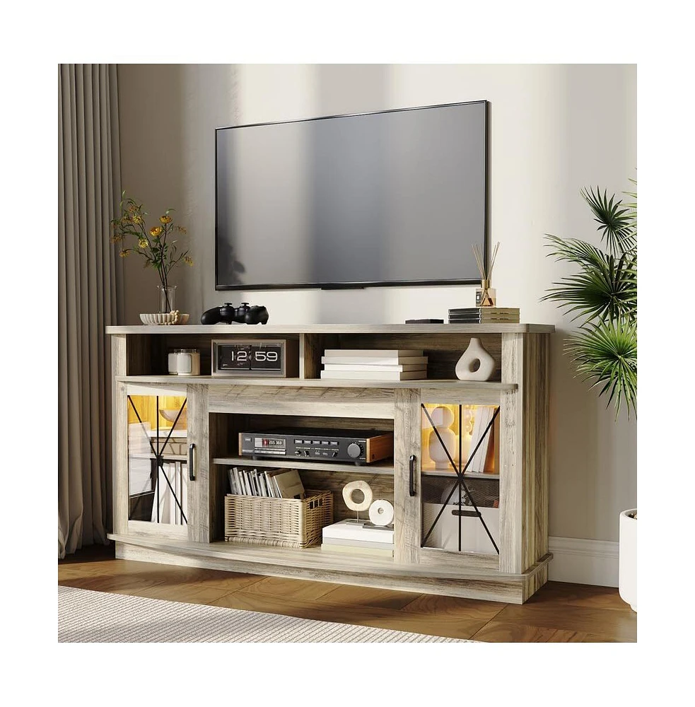 gaomon Farmhouse Tv Stand for Tvs up to 65'', TV Cabinet with 2 Acrylic Door