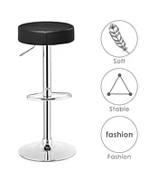 Gymax 1 Pc Bar Stool Round Leather Seat Chrome Leg Adjustable Hydraulic Swivel