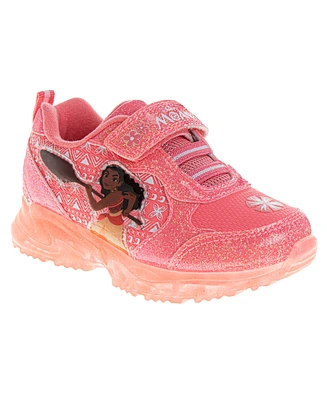 Disney Toddler and Little Girls Moana Hook Loop Light Up Fashion Sneakers