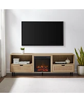 Boyel Living Fireplace Tv Stand Coastal Rattan-Door Tv Stand with Electric Fireplace for TVs up to 75 Inches, Coastal Oak