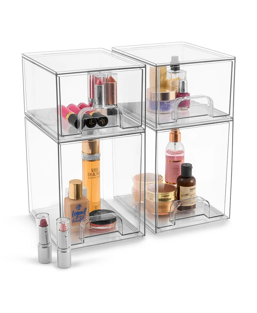 Sorbus 4 Piece (7.6 and 4.4 Tall) Makeup Organizer Case with Pull-Out Drawers