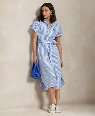 Polo Ralph Lauren Women's Belted Striped Cotton Shirtdress