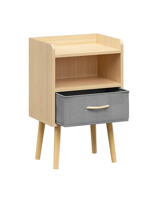 Slickblue Nightstand with Collapsible Drawer and 2-Tier Storage for Functional and Space-Saving Organization