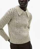 Mango Women's Openwork Knit Polo Neck Sweater