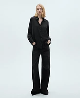 Mango Women's Satin Finish Flowy Shirt