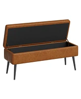 Storage Ottoman Bench, End of Bed Bench with The Stitching and Synthetic Leather, Dual Safety Hinges, 660 Lbs Load, Upholstered Storage Bench for Bedr