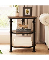 gaomon Round Side Table,Small End Table with 3 Shelves for Living Room,Bedroom, Night Stand Accent Coffee Table with Steel Frame for Small Spaces