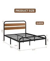 gaomon Queen Size Bed Frame with Wooden Headboard, Platform Bed Frame