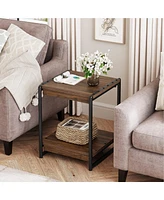 gaomon 20'' Square Modern Square End Table with 2 Tier Shelf- Metal Frame Bed Couch Sofa Side Table/Nightstand, Wood Bedroom Nightstand Furniture, Acc