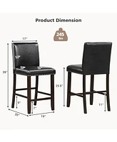 Gymax Set of Bar Stools Pvc Leather Counter Height Chairs for Kitchen Island