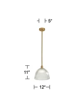 360 Lighting Williams 12" Modern Pendant Ceiling Light Fixture Dining Room Over Table Kitchen Island Foyer Dome Hanging Antique Brass Finish Glass Met