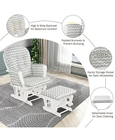 Costway Glider and Ottoman Cushion Set Wood Baby Nursery Rocking Chair