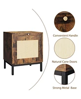 gaomon Rattan End Table, Wood Nightstand with Tray for Living Room