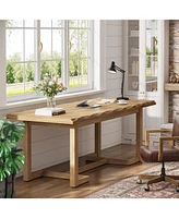 Tribesigns 63 Inches Computer Desk, Rectangular Writing Table with Solid Wood Legs and Thickened Desktop for Work Study, Modern Simple Executive Desk