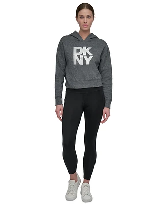 Dkny Women's Active Stacked Metallic-Logo Hooded Top