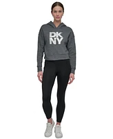 Dkny Women's Active Stacked Metallic-Logo Hooded Top