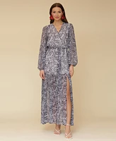 Avec Les Filles Women's Printed Chiffon Maxi Dress