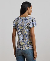 Lauren Ralph Women's Floral Slub Jersey Flutter-Sleeve Top