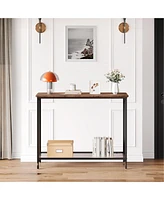gaomon Narrow Console Table 32" Entryway Table with Glass Shelf and Metal Frame Couch Table Side Table with 2 Storage Shelves for Living Room, Foyer,