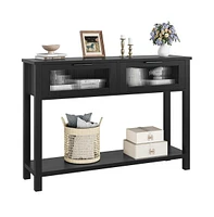 gaomon 43'' Narrow Console Table with Glass Drawers 2 Tier Sofa Table Entryway Table w/Storage Wood Console Table Side Table