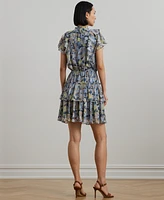 Lauren Ralph Petite Women's Floral Ruffle-Trim Georgette Dress