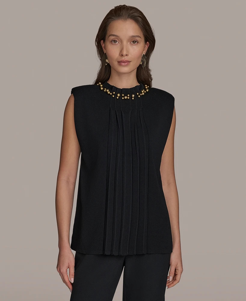 Donna Karan New York Women's Beaded-Neck Sleeveless Sweater