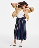 On 34th Women's Striped Pull-On Midi Sweater Skirt, Exclusively at Macy's