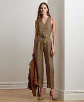 Lauren Ralph Women's Houndstooth Belted Linen Jumpsuit