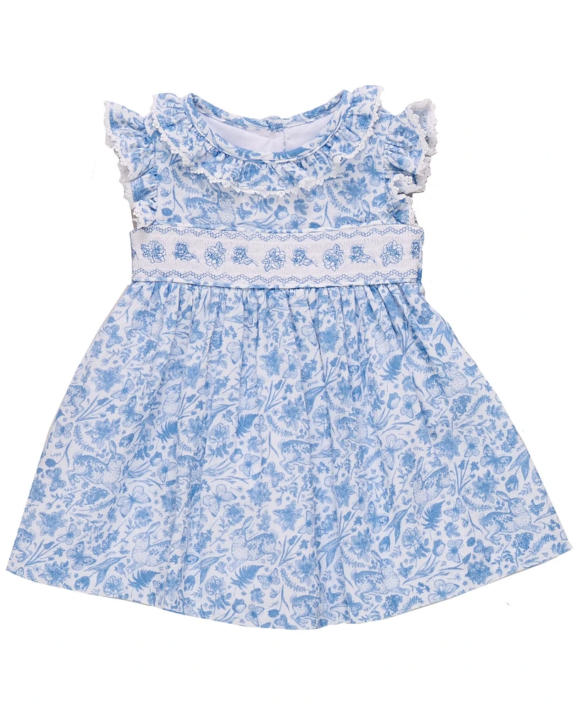 Bonnie Baby Girls Smocked Insert Toile Dress