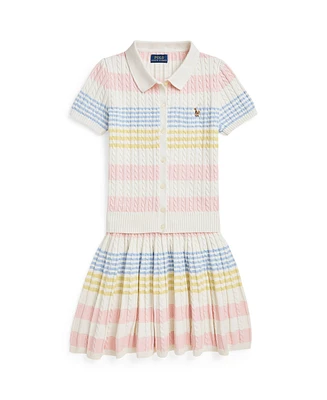 Polo Ralph Lauren Big Girls 2-Piece Striped Cotton Cardigan and Skirt Set