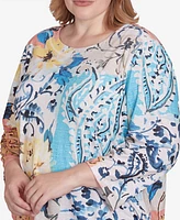 Alfred Dunner Plus Classic Floral Patch Drawstring Top