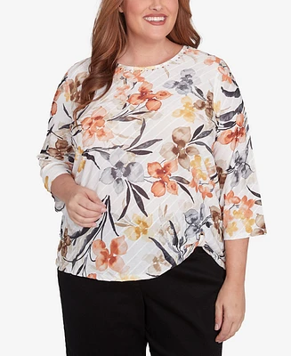 Alfred Dunner Plus Classic Watercolor Floral Crew Neck Top