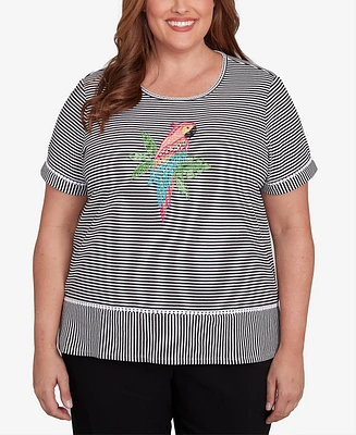 Alfred Dunner Plus Classic Crew Neck Parrot Striped Tee