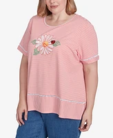 Alfred Dunner Plus Classic Daisy Knit Striped Tee