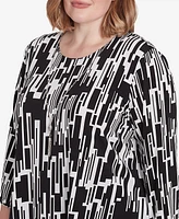 Alfred Dunner Plus Classic Vertical Geometric Top with Necklace