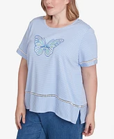 Alfred Dunner Plus Classic Striped Butterfly Short Sleeves Tee