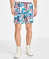 Original Penguin Men's Slim-Fit Stretch Tropical-Print 7" Swim Trunks