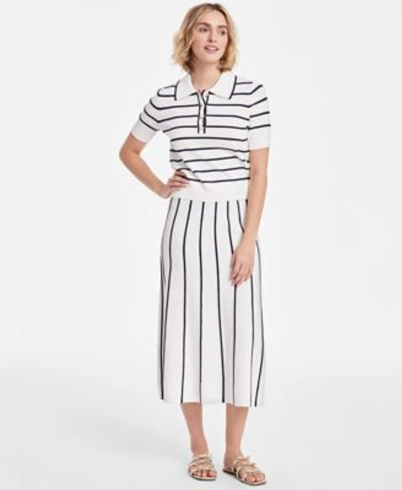 On 34th Womens Rib Stripe Polo Sweater Knit Midi Skirt Exclusively At Macys