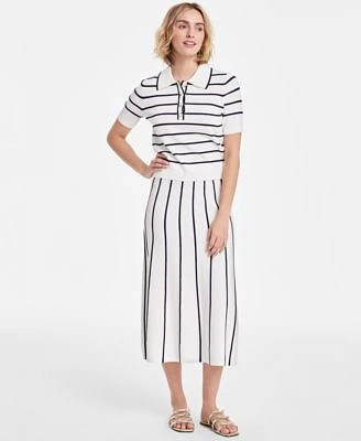 On 34th Womens Rib Stripe Polo Sweater Knit Midi Skirt Exclusively At Macys