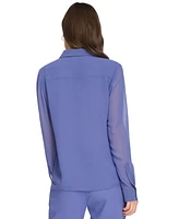 Calvin Klein Petite Ruffle-Front Long-Sleeve Blouse