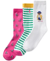 Polo Ralph Lauren Little & Big Girls Sailboat Bear Crew Socks, 3-Pack