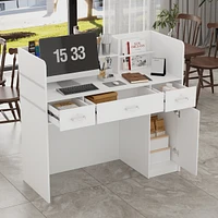 Computer Desk with Drawers, White Office Desk with Storage Cabinet, Study Writing Table for Home Office, Bedroom