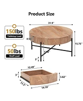 gaomon Round Coffee Table with Drawers Farmhouse Coffee Table with Storage Wood Accent Center Table Natural Coffee Table for Living Room