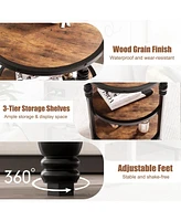 gaomon Round End Table, Small Accent Table with 3 Tier Storage Shelves, Farmhouse Wood Side Table, Metal Frame Industrial Night Stand for Living Room,