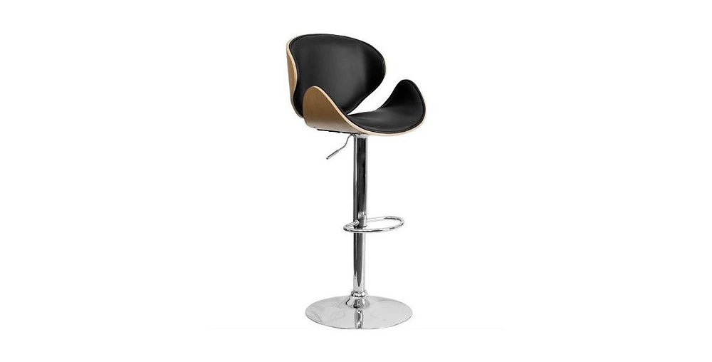 Slickblue Modern Adjustable Height Bar Stool with Curved Black Vinyl Seat and Back