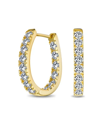 Bling Jewelry Classic Oval Cz Hoop Earrings Black Rose Gold Sterling Silver .60 Inch