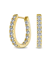 Bling Jewelry Classic Oval Cz Hoop Earrings Black Rose Gold Sterling Silver .60 Inch
