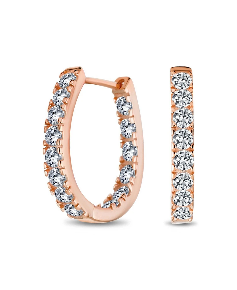 Bling Jewelry Classic Oval Cz Hoop Earrings Black Rose Gold Sterling Silver .60 Inch